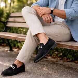 Magnanni Men's SZ 10 M Black Suede Loafer Silver Buckle 6243 Made In Spain